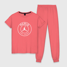 Женская пижама хлопок с принтом MICHAEL JORDAN PSG в Курске, 100% хлопок | брюки и футболка прямого кроя, без карманов, на брюках мягкая резинка на поясе и по низу штанин | 