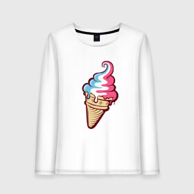 Женский лонгслив хлопок с принтом Ice Cream в Курске, 100% хлопок |  | ice cream | мороженное | прикольный принт | принт футболка | рожок мороженного | футболка с принтом