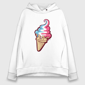 Женское худи Oversize хлопок с принтом Ice Cream в Курске, френч-терри — 70% хлопок, 30% полиэстер. Мягкий теплый начес внутри —100% хлопок | боковые карманы, эластичные манжеты и нижняя кромка, капюшон на магнитной кнопке | ice cream | мороженное | прикольный принт | принт футболка | рожок мороженного | футболка с принтом