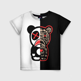 Детская футболка 3D с принтом Панда в Курске, 100% гипоаллергенный полиэфир | прямой крой, круглый вырез горловины, длина до линии бедер, чуть спущенное плечо, ткань немного тянется | panda | streetwear | грустный | киборг | медведь | механизм | мода | разрез | улица | хип хоп