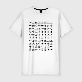 Мужская футболка премиум с принтом 80 знаков для общения в Курске, 92% хлопок, 8% лайкра | приталенный силуэт, круглый вырез ворота, длина до линии бедра, короткий рукав | iconspeak | знание языков | объяснить на пальцах | пиктограммы значки travellers tshirt | понять иностранца | понять собеседника | путешествия | туризм | языковой барьер