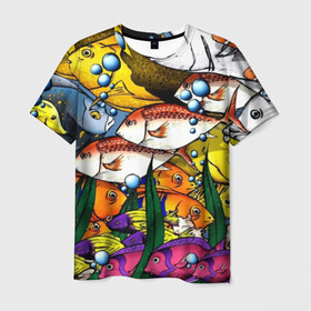 Мужская футболка 3D с принтом РЫБЫ в Курске, 100% полиэфир | прямой крой, круглый вырез горловины, длина до линии бедер | fish | аква | аквариум | вода | кораллы | море | океан | ракушки | рыбки | рыбы