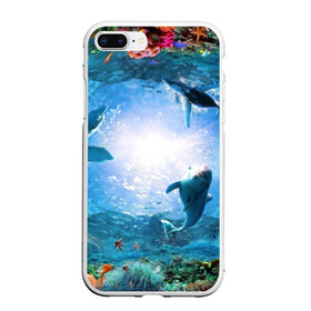 Чехол для iPhone 7Plus/8 Plus матовый с принтом Дельфины в Курске, Силикон | Область печати: задняя сторона чехла, без боковых панелей | Тематика изображения на принте: fish | аква | аквариум | вода | кораллы | море | океан | ракушки | рыбки | рыбы