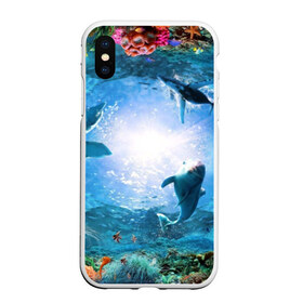 Чехол для iPhone XS Max матовый с принтом Дельфины в Курске, Силикон | Область печати: задняя сторона чехла, без боковых панелей | Тематика изображения на принте: fish | аква | аквариум | вода | кораллы | море | океан | ракушки | рыбки | рыбы