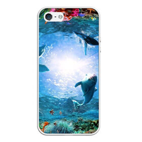 Чехол для iPhone 5/5S матовый с принтом Дельфины в Курске, Силикон | Область печати: задняя сторона чехла, без боковых панелей | fish | аква | аквариум | вода | кораллы | море | океан | ракушки | рыбки | рыбы