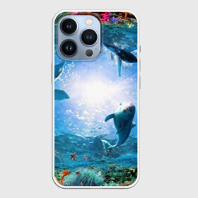 Чехол для iPhone 13 Pro с принтом Дельфины в Курске,  |  | Тематика изображения на принте: fish | аква | аквариум | вода | кораллы | море | океан | ракушки | рыбки | рыбы