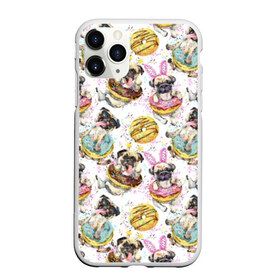 Чехол для iPhone 11 Pro Max матовый с принтом Мопсы с пончиками в Курске, Силикон |  | акварель | брызги | еда | заячьи | искусство | капли | карнавал | кляксы | мопсы | очки | пончики | порода | розовые | сладость | собаки | узор | уши