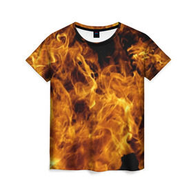Женская футболка 3D с принтом Языки пламени в Курске, 100% полиэфир ( синтетическое хлопкоподобное полотно) | прямой крой, круглый вырез горловины, длина до линии бедер | 