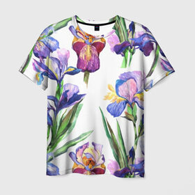 Мужская футболка 3D с принтом Ирисы в Курске, 100% полиэфир | прямой крой, круглый вырез горловины, длина до линии бедер | акварель | мода | стиль | цветочки | цветы