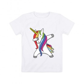 Детская футболка хлопок с принтом Единорог делающий деб в Курске, 100% хлопок | круглый вырез горловины, полуприлегающий силуэт, длина до линии бедер | деб | единорог | животные | лошадь | пони