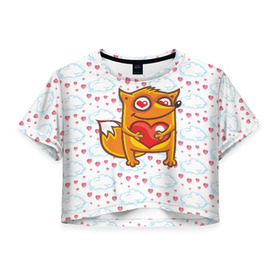 Женская футболка 3D укороченная с принтом Влюбленная лисичка в Курске, 100% полиэстер | круглая горловина, длина футболки до линии талии, рукава с отворотами | fox | foxed | арт | лис | лиса | лисенок | лисичка | пушистик | рыжая | рыжмй хвост