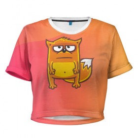 Женская футболка 3D укороченная с принтом Серьезный лис в Курске, 100% полиэстер | круглая горловина, длина футболки до линии талии, рукава с отворотами | fox | foxed | арт | лис | лиса | лисенок | лисичка | пушистик | рыжая | рыжмй хвост