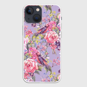 Чехол для iPhone 13 mini с принтом Лилии и розы в Курске,  |  | art | background | birds | bouquet | hyacinths | leaves | lilac | mimosa | painting | pattern | peonies | petals | roses | stems | watercolor | wildflowers | акварель | букет | гиацинты | живопись | искусство | лепестки | листья | мимоза | пионы | полевые