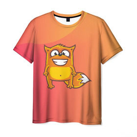 Мужская футболка 3D с принтом Довольная лиса в Курске, 100% полиэфир | прямой крой, круглый вырез горловины, длина до линии бедер | fox | foxed | арт | лис | лиса | лисенок | лисичка | пушистик | рыжая | рыжмй хвост