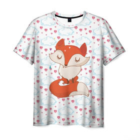 Мужская футболка 3D с принтом Лисичка в Курске, 100% полиэфир | прямой крой, круглый вырез горловины, длина до линии бедер | fox | foxed | арт | лис | лиса | лисенок | лисичка | пушистик | рыжая | рыжмй хвост