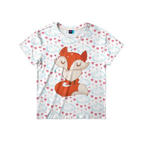 Детская футболка 3D с принтом Лисичка в Курске, 100% гипоаллергенный полиэфир | прямой крой, круглый вырез горловины, длина до линии бедер, чуть спущенное плечо, ткань немного тянется | fox | foxed | арт | лис | лиса | лисенок | лисичка | пушистик | рыжая | рыжмй хвост