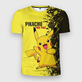 Мужская футболка 3D спортивная с принтом Pikachu Pika Pika в Курске, 100% полиэстер с улучшенными характеристиками | приталенный силуэт, круглая горловина, широкие плечи, сужается к линии бедра | Тематика изображения на принте: pika | pikachu | аниме | детская | детям | игры | молния | мышка | мышь | пика | пикачу | покемон | покемоны