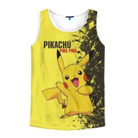 Мужская майка 3D с принтом Pikachu Pika Pika в Курске, 100% полиэстер | круглая горловина, приталенный силуэт, длина до линии бедра. Пройма и горловина окантованы тонкой бейкой | pika | pikachu | аниме | детская | детям | игры | молния | мышка | мышь | пика | пикачу | покемон | покемоны