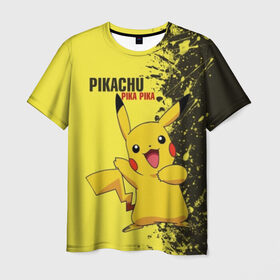 Мужская футболка 3D с принтом Pikachu Pika Pika в Курске, 100% полиэфир | прямой крой, круглый вырез горловины, длина до линии бедер | Тематика изображения на принте: pika | pikachu | аниме | детская | детям | игры | молния | мышка | мышь | пика | пикачу | покемон | покемоны