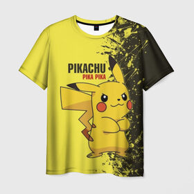 Мужская футболка 3D с принтом Pikachu Pika Pika в Курске, 100% полиэфир | прямой крой, круглый вырез горловины, длина до линии бедер | pika | pikachu | аниме | детская | детям | игры | молния | мышка | мышь | пика | пикачу | покемон | покемоны