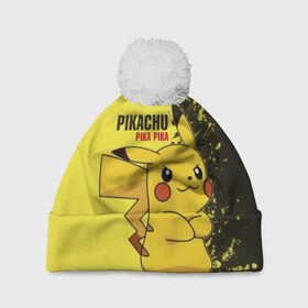 Шапка 3D c помпоном с принтом Pikachu Pika Pika в Курске, 100% полиэстер | универсальный размер, печать по всей поверхности изделия | pika | pikachu | аниме | детская | детям | игры | молния | мышка | мышь | пика | пикачу | покемон | покемоны