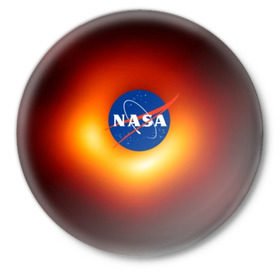 Значок с принтом Черная дыра NASA в Курске,  металл | круглая форма, металлическая застежка в виде булавки | Тематика изображения на принте: nasa | астрономия | горизонт событий | космос | наса | черная дыра