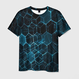 Мужская футболка 3D с принтом Броня в Курске, 100% полиэфир | прямой крой, круглый вырез горловины, длина до линии бедер | abstraction | geometry | hexagon | techno | абстракция | броня | геометрия | краски | неон | неоновый | сетка | соты | стальная броня | текстура | шестигранники