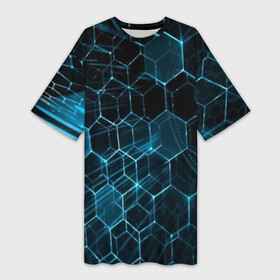 Платье-футболка 3D с принтом Броня в Курске,  |  | abstraction | geometry | hexagon | techno | абстракция | броня | геометрия | краски | неон | неоновый | сетка | соты | стальная броня | текстура | шестигранники