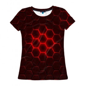 Женская футболка 3D с принтом БРОНЯ ИЗ СТАЛИ в Курске, 100% полиэфир ( синтетическое хлопкоподобное полотно) | прямой крой, круглый вырез горловины, длина до линии бедер | abstraction | geometry | hexagon | techno | абстракция | броня | геометрия | краски | неон | неоновый | сетка | соты | стальная броня | текстура | шестигранники