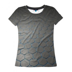 Женская футболка 3D с принтом СТАЛЬНЫЕ ГРАНИ в Курске, 100% полиэфир ( синтетическое хлопкоподобное полотно) | прямой крой, круглый вырез горловины, длина до линии бедер | abstraction | geometry | hexagon | techno | абстракция | броня | геометрия | краски | неон | неоновый | сетка | соты | стальная броня | текстура | шестигранники
