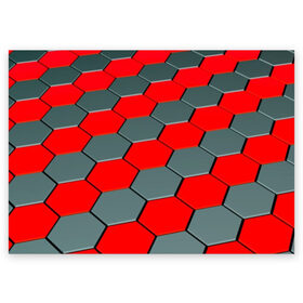Поздравительная открытка с принтом металлическая броня в Курске, 100% бумага | плотность бумаги 280 г/м2, матовая, на обратной стороне линовка и место для марки
 | abstraction | geometry | hexagon | techno | абстракция | броня | геометрия | краски | неон | неоновый | сетка | соты | стальная броня | текстура | шестигранники