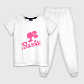 Детская пижама хлопок с принтом Barbie в Курске, 100% хлопок |  брюки и футболка прямого кроя, без карманов, на брюках мягкая резинка на поясе и по низу штанин
 | Тематика изображения на принте: barbara | barbie | beauty | doll | girl | idol | perfect | pink | pop | toy | usa | woman | барбара | барби | девушка | игрушка | кукла | поп идол | розовый | силуэт | сша
