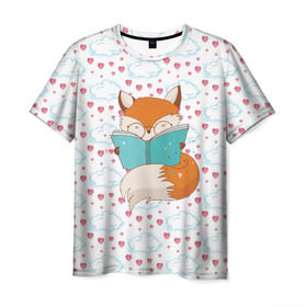 Мужская футболка 3D с принтом Лиса с книжкой в Курске, 100% полиэфир | прямой крой, круглый вырез горловины, длина до линии бедер | fox | foxed | арт | лис | лиса | лисенок | лисичка | пушистик | рыжая | рыжмй хвост