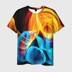 Мужская футболка 3D с принтом ЦВЕТНОЙ ДЫМ в Курске, 100% полиэфир | прямой крой, круглый вырез горловины, длина до линии бедер | fire | flame | in fire | smoke | в огне | дым | огненный | огонь | текстуры