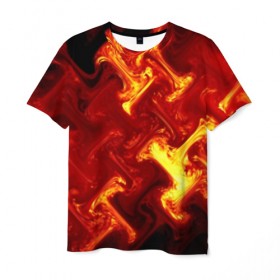 Мужская футболка 3D с принтом Огненная лава в Курске, 100% полиэфир | прямой крой, круглый вырез горловины, длина до линии бедер | fire | flame | in fire | smoke | в огне | дым | огненный | огонь | текстуры