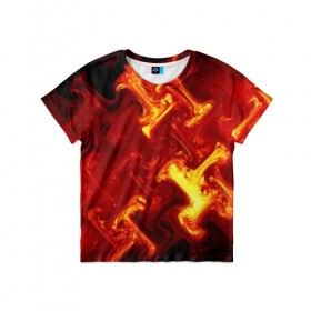 Детская футболка 3D с принтом Огненная лава в Курске, 100% гипоаллергенный полиэфир | прямой крой, круглый вырез горловины, длина до линии бедер, чуть спущенное плечо, ткань немного тянется | fire | flame | in fire | smoke | в огне | дым | огненный | огонь | текстуры