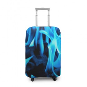 Чехол для чемодана 3D с принтом Синий огонь в Курске, 86% полиэфир, 14% спандекс | двустороннее нанесение принта, прорези для ручек и колес | fire | flame | in fire | smoke | в огне | дым | огненный | огонь | текстуры