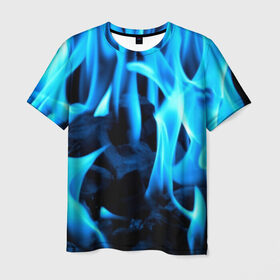 Мужская футболка 3D с принтом Синий огонь в Курске, 100% полиэфир | прямой крой, круглый вырез горловины, длина до линии бедер | fire | flame | in fire | smoke | в огне | дым | огненный | огонь | текстуры