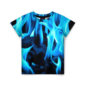 Детская футболка 3D с принтом Синий огонь в Курске, 100% гипоаллергенный полиэфир | прямой крой, круглый вырез горловины, длина до линии бедер, чуть спущенное плечо, ткань немного тянется | fire | flame | in fire | smoke | в огне | дым | огненный | огонь | текстуры
