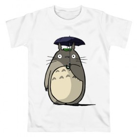 Мужская футболка хлопок с принтом Totoro в Курске, 100% хлопок | прямой крой, круглый вырез горловины, длина до линии бедер, слегка спущенное плечо. | totoro | аниме | для детей | животное | лес | мой сосед тоторо | мультфильм | тоторо