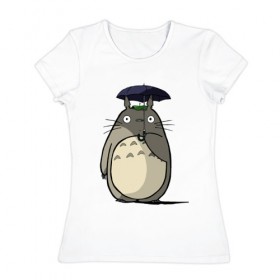 Женская футболка хлопок с принтом Totoro в Курске, 100% хлопок | прямой крой, круглый вырез горловины, длина до линии бедер, слегка спущенное плечо | totoro | аниме | для детей | животное | лес | мой сосед тоторо | мультфильм | тоторо