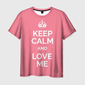 Мужская футболка 3D с принтом Keep calm and love me в Курске, 100% полиэфир | прямой крой, круглый вырез горловины, длина до линии бедер | and | call | crown | girl | heart | keep calm | keyboard | lips | me | red | royal | slogan | text | valentines day | валентина | губы | девиз | девушка | день | и | клавиатура | клавиши | королевская | корона | красный | лозунг | люби | любовь | меня | н