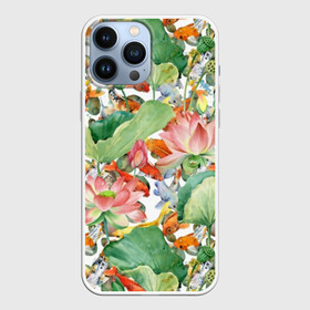 Чехол для iPhone 13 Pro Max с принтом Карпы кои в Курске,  |  | art | carps | fish | flower | gold | japanese | koi | leaves | lotus | painting | pattern | petals | pond | stems | water | вода | живопись | золотая | искусство | карпы | кои | лепестки | листья | лотос | пруд | рыбка | узор | цветок | японская