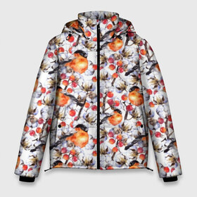 Мужская зимняя куртка 3D с принтом Снегири в Курске, верх — 100% полиэстер; подкладка — 100% полиэстер; утеплитель — 100% полиэстер | длина ниже бедра, свободный силуэт Оверсайз. Есть воротник-стойка, отстегивающийся капюшон и ветрозащитная планка. 

Боковые карманы с листочкой на кнопках и внутренний карман на молнии. | art | berries | bullfinch | cocoons | cotton | nature | painting | plants | red | watercolor | winter birds | акварель | живопись | зимние | искусство | коконы | красные | природа | птицы | растения | снегири | хлопок | ягоды