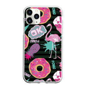 Чехол для iPhone 11 Pro Max матовый с принтом Пончики мопсы и фламинго в Курске, Силикон |  | bird | blots | breed | crown | dog | donuts | flamingo | ici | kiss | lips | pastries | pineapple | pink | pug | splashes | stripes | sweet | ананас | брызги | выпечка | глазурь | губы | женские | кляксы | корона | мопс | отпечаток | полосы | пончики | по