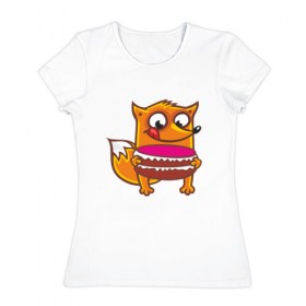 Женская футболка хлопок с принтом Голодная лиса в Курске, 100% хлопок | прямой крой, круглый вырез горловины, длина до линии бедер, слегка спущенное плечо | fox | foxed | арт | лис | лиса | лисенок | лисичка | пушистик | рыжая | рыжмй хвост