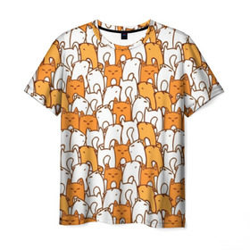 Мужская футболка 3D с принтом Лисы паттерн в Курске, 100% полиэфир | прямой крой, круглый вырез горловины, длина до линии бедер | fox | foxed | арт | лис | лиса | лисенок | лисичка | пушистик | рыжая | рыжмй хвост