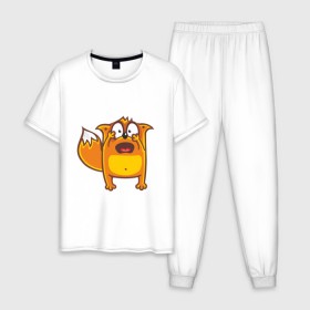 Мужская пижама хлопок с принтом Довольная лиса в Курске, 100% хлопок | брюки и футболка прямого кроя, без карманов, на брюках мягкая резинка на поясе и по низу штанин
 | 