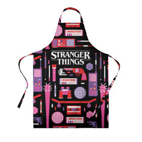 Фартук 3D с принтом STRANGER THINGS STARTER PACK в Курске, 100% полиэстер | общий размер — 65 х 85 см, ширина нагрудника — 26 см, горловина — 53 см, длина завязок — 54 см, общий обхват в поясе — 173 см. Принт на завязках и на горловине наносится с двух сторон, на основной части фартука — только с внешней стороны | 11 | eleven | logo | netflix | pack | starter | stranger | things | дела | крайне | лого | логотип | одинадцать | одиннадцать | очень | пак | события | стартер | странные | стренджер