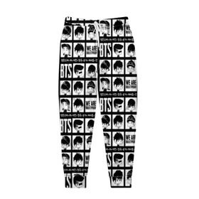 Мужские брюки 3D с принтом BTS Pop art в Курске, 100% полиэстер | манжеты по низу, эластичный пояс регулируется шнурком, по бокам два кармана без застежек, внутренняя часть кармана из мелкой сетки | Тематика изображения на принте: bangtan | boy | j hope | jimin | jin | jungkook | korea | luv | rm | suga | v | with | бтс | кей | поп